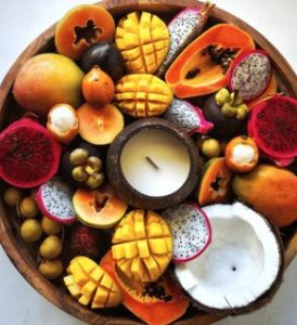 coconut bowls veganlyy tropical fruit candles scent