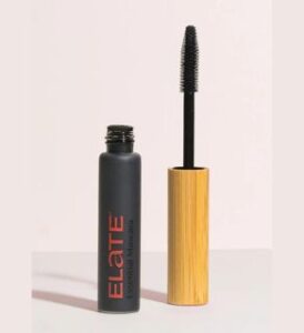 photo of elate beauty eye mascara tube next to mascara wand upright