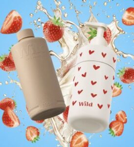 veganlyy bathroom presents that photo of natural body wash - refillable organic shower gels by Wild Cosmetics showing grey refill and white case on red hearts