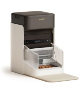 black and beige white pet feeder on white background