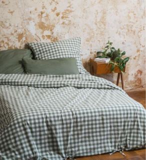 MELA bed linen set herbal green / natural white presented by veganlyy.com