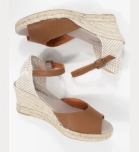 veganlyy presents wills vegan store women's tan canvas vegan espadrille wedges one shoe under the other