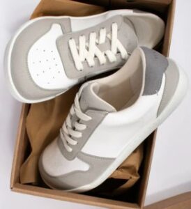 veganlyy wills vegan shoes usa barefoot sneakers on white and grey in the box
