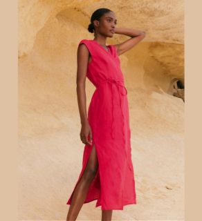 veganlyy-amour-linen-women-clothes-clothing-dress-summer-mid-lenght-viva-aurora-magenta-vegan-black-model-eu